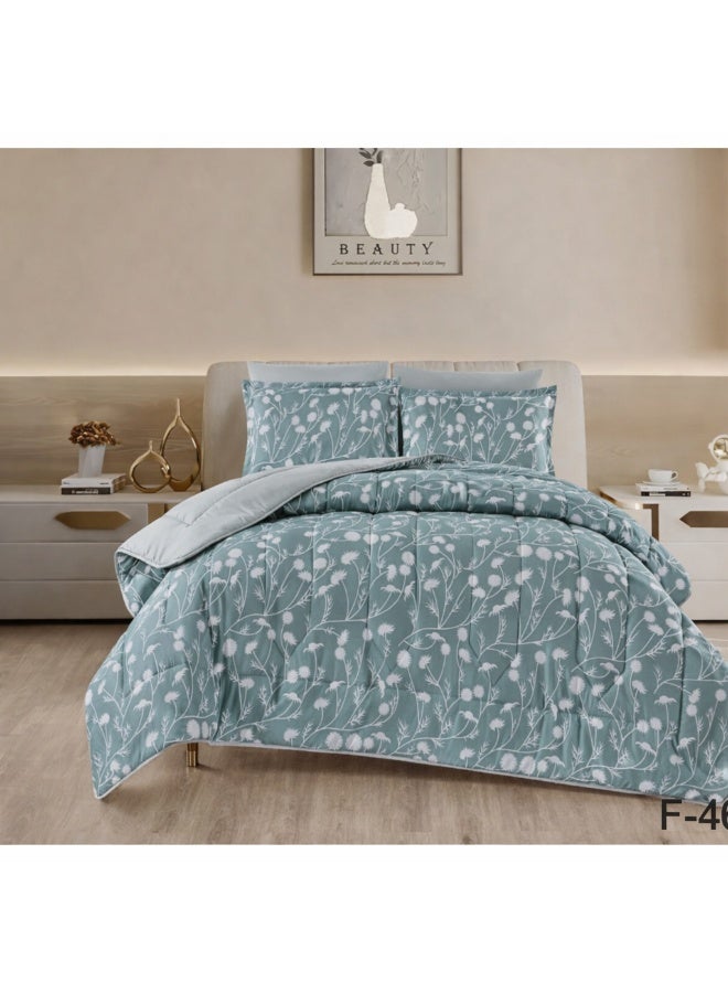 ماركه  طقم مفرش سرير نفر ونص 4 قطع وجهين (مشجر / سادة) – لحاف منفوخ مايكروفايبر 170×230 سم مع شرشف مطاطي، خامة فاخرة وتصميم أنيق يمنح غرفتك لمسة فخامة وراحة - Image 1